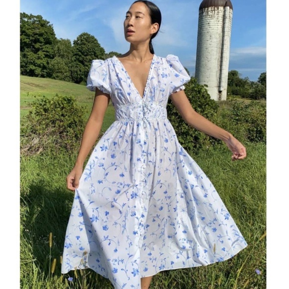 BNWT Hill House Sabrina Dress Blue Botanical Sz L